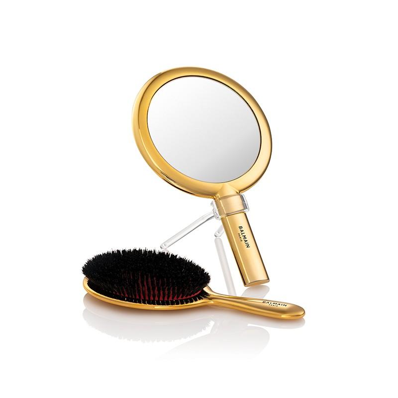14K Gold Plated Spa Brush & Hand Mirror